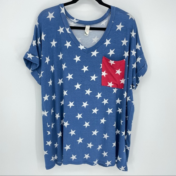 Flamingo Tops - Flamingo Star Spangled V-Neck Tee Casual Short Sleeved T-Shirts Tunic Tops